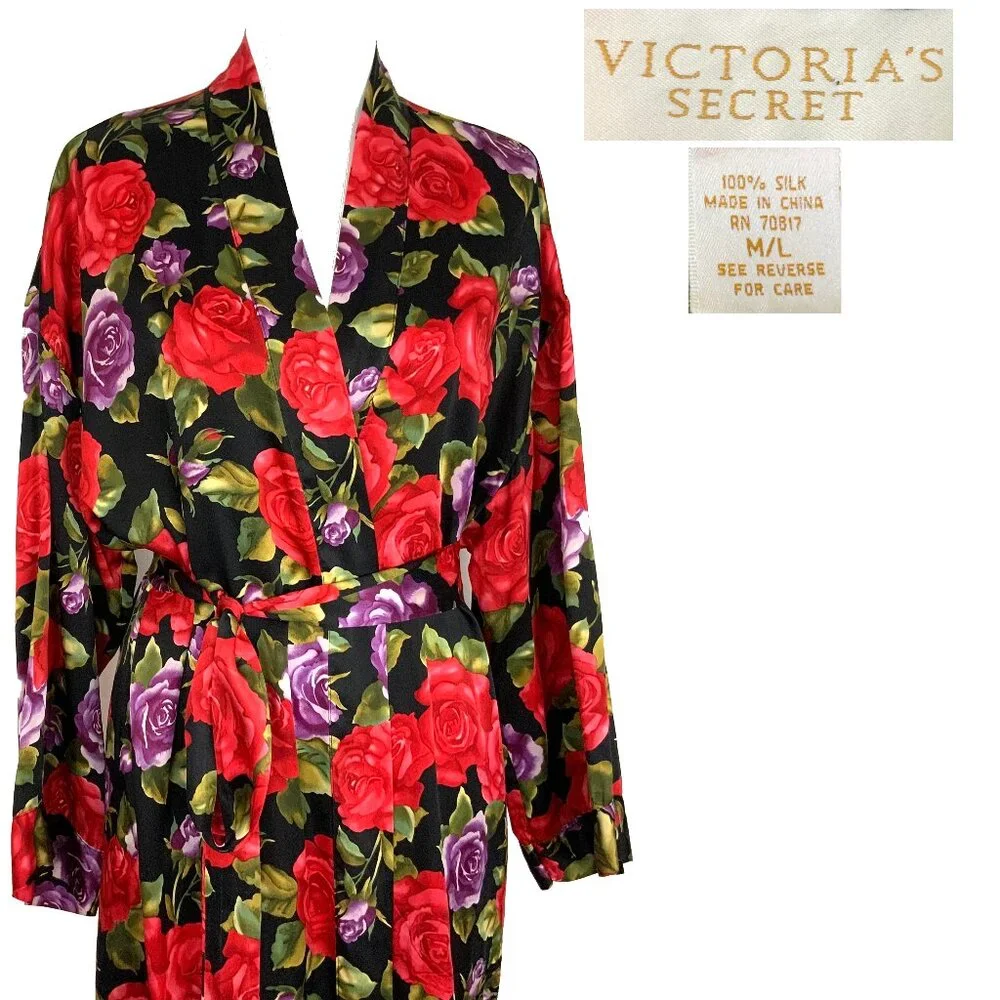 Vintage Victoria's Secret Gold Label 100% Silk Floral Robe Sz M/L - Picture 1 of 16